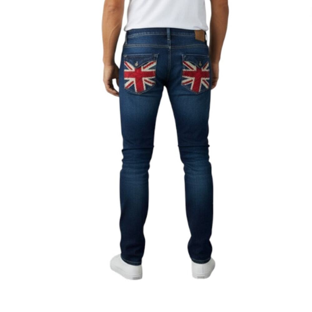JORDAN CRAIG Flag Embroidery Straight Jeans Men 36x32 Blue Stylish Premium Rare